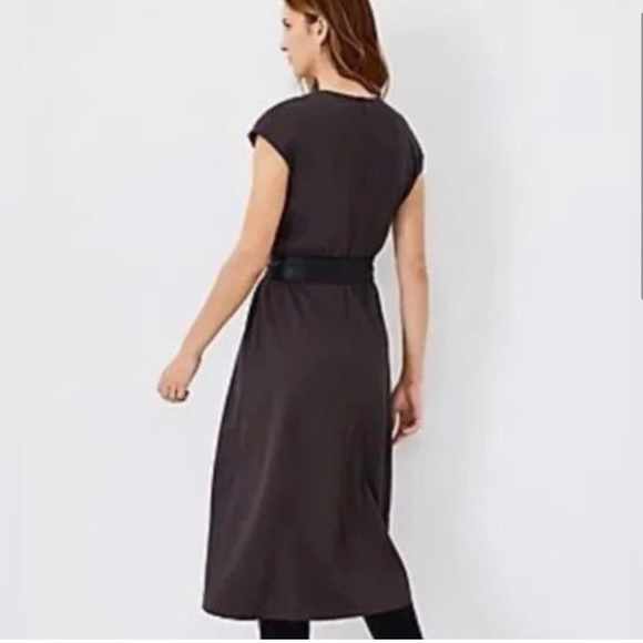 Ann Taylor faux leather belted flare midi dress - Picture 3 of 10